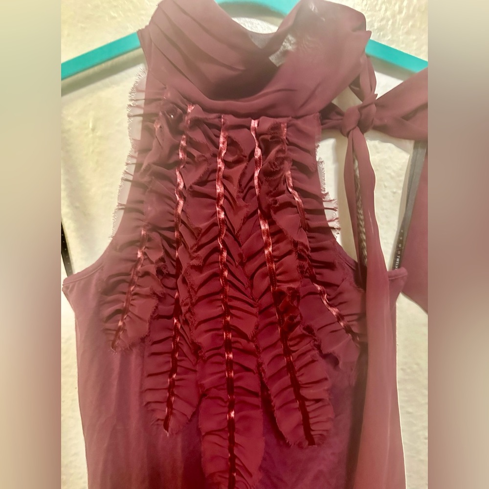Adorable Deep Red ruffled halter top with tie around neck. Twelve by Twelve!